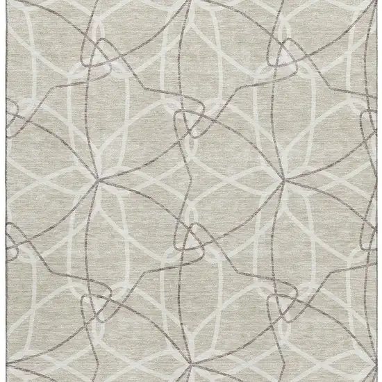 Beige Ivory And Taupe Geometric Washable Area Rug With UV Protection Photo 2