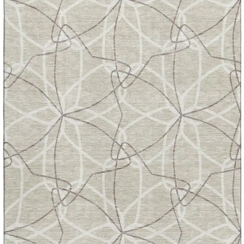 Beige Ivory And Taupe Geometric Washable Area Rug With UV Protection Photo 2