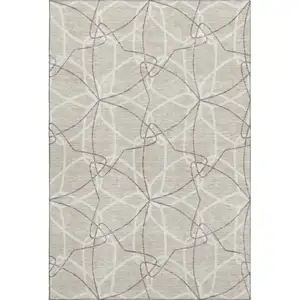 Photo of Beige Ivory And Taupe Geometric Washable Area Rug With UV Protection