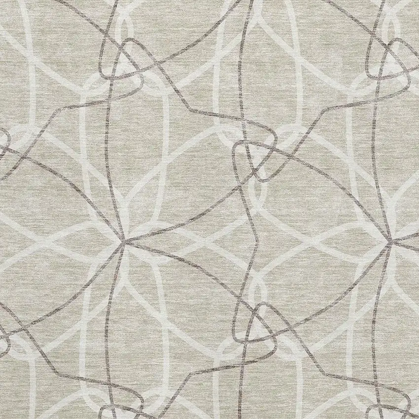 Beige Ivory And Taupe Geometric Washable Area Rug With UV Protection Photo 2