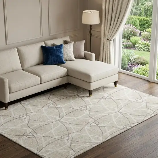 Beige Ivory And Taupe Geometric Washable Area Rug With UV Protection Photo 1
