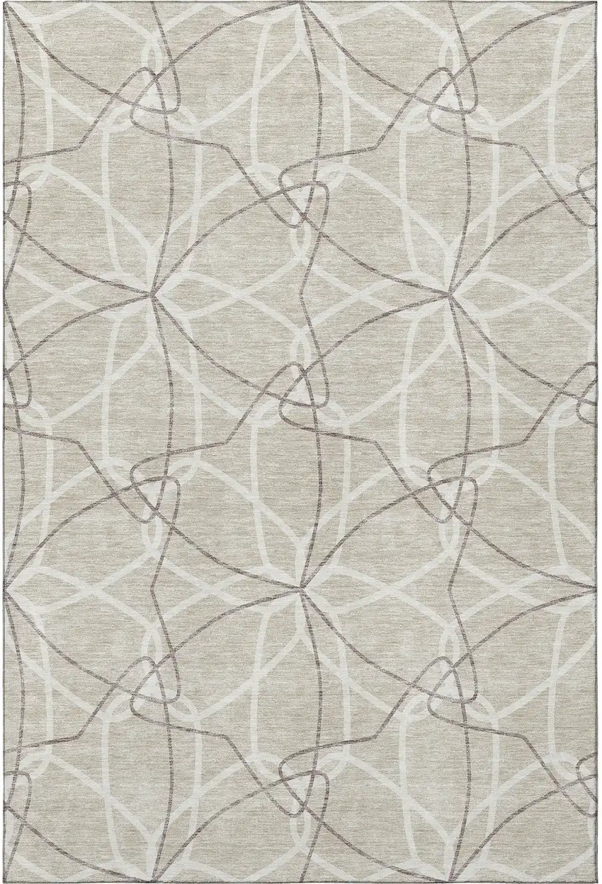 Beige Ivory And Taupe Geometric Washable Area Rug With UV Protection Photo 2