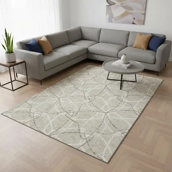 Beige Ivory And Taupe Geometric Washable Area Rug With UV Protection Photo 2
