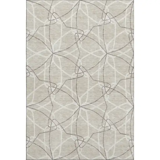 Beige Ivory And Taupe Geometric Washable Area Rug With UV Protection Photo 1