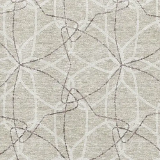 Beige Ivory And Taupe Geometric Washable Area Rug With UV Protection Photo 2