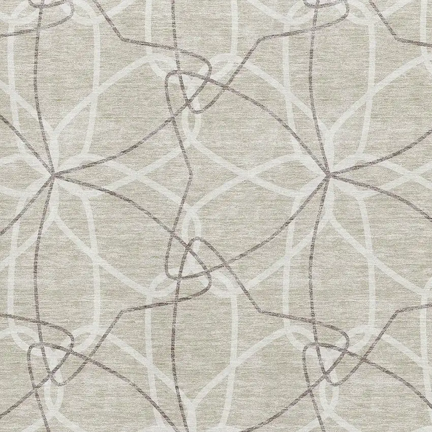 Beige Ivory And Taupe Geometric Washable Area Rug With UV Protection Photo 2