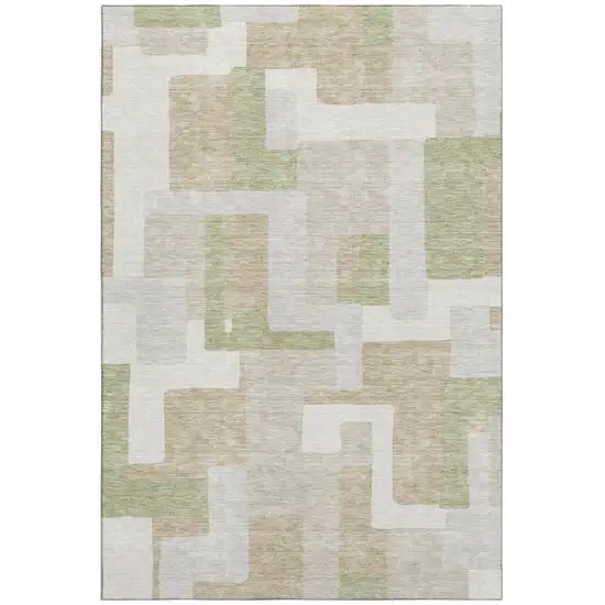 Beige Ivory And Taupe Geometric Washable Area Rug With UV Protection Photo 2