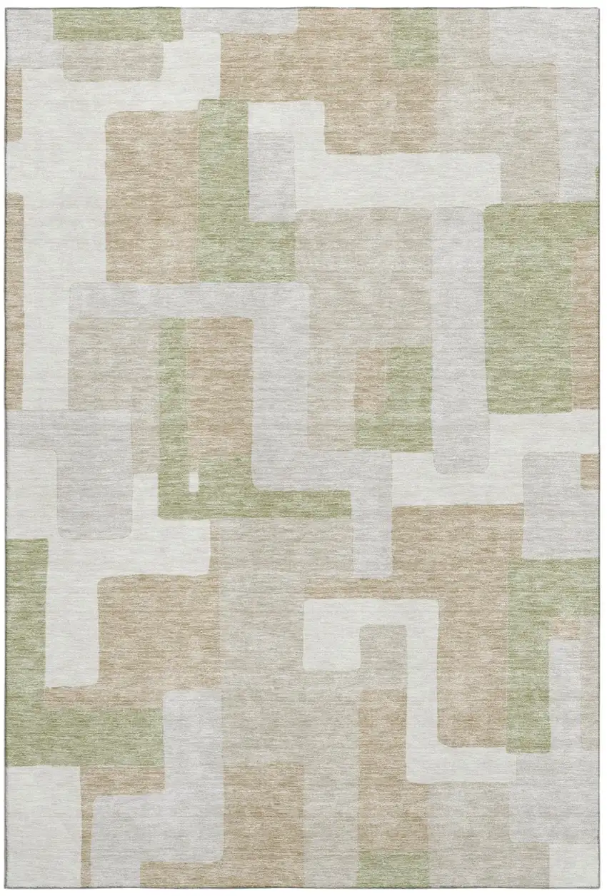 Beige Ivory And Taupe Geometric Washable Area Rug With UV Protection Photo 2