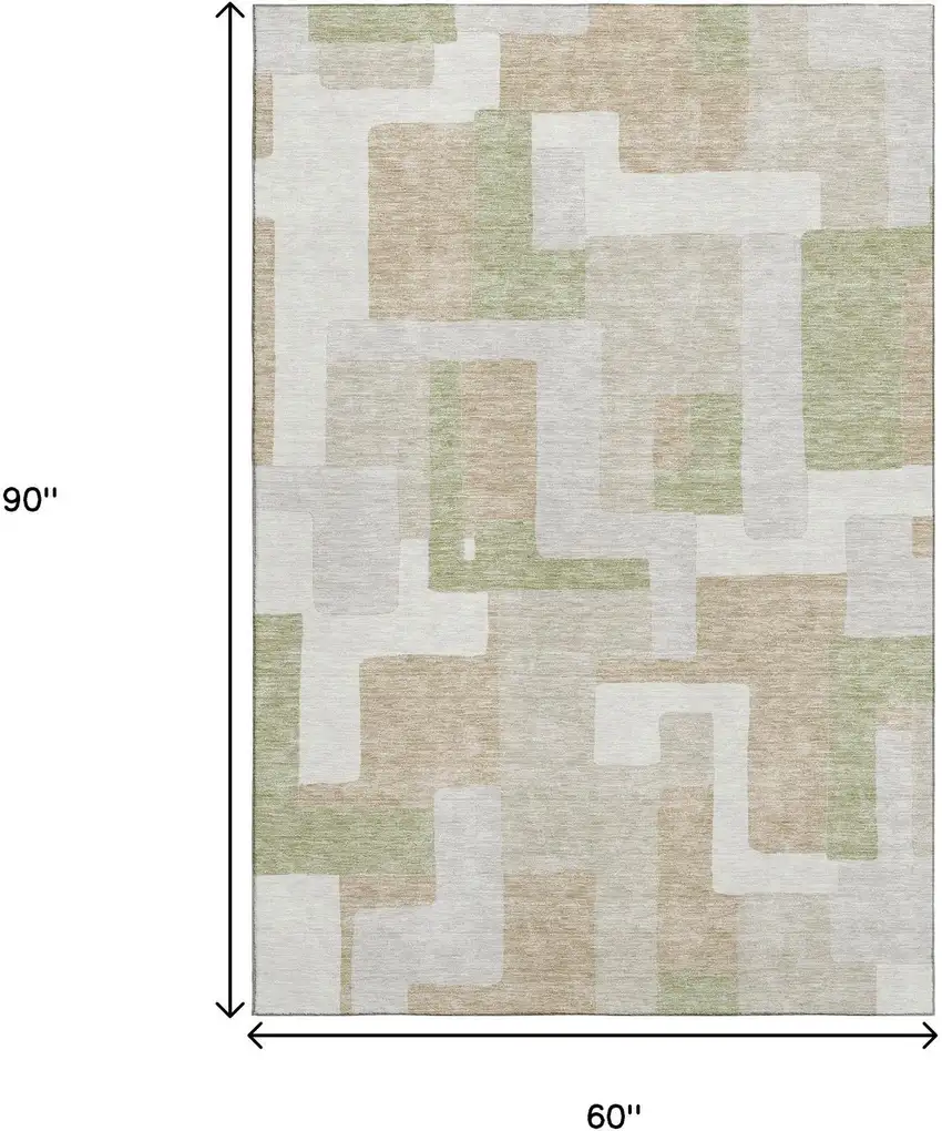 Beige Ivory And Taupe Geometric Washable Area Rug With UV Protection Photo 3