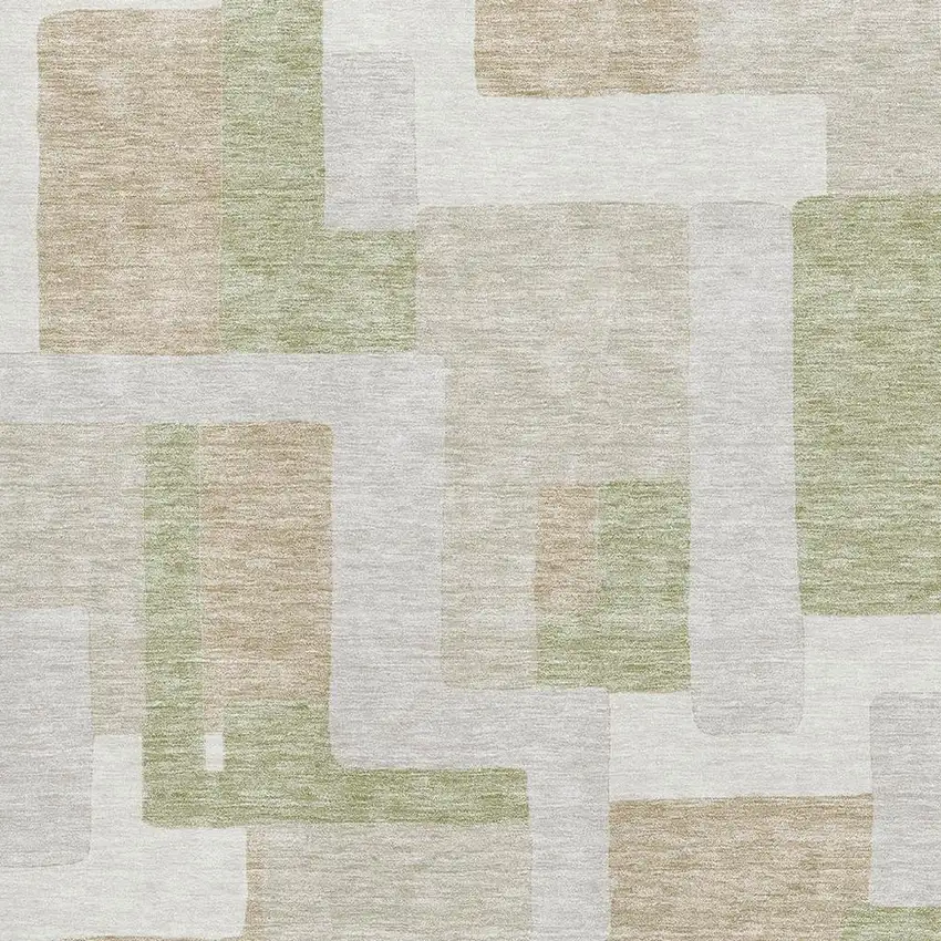 Beige Ivory And Taupe Geometric Washable Area Rug With UV Protection Photo 2