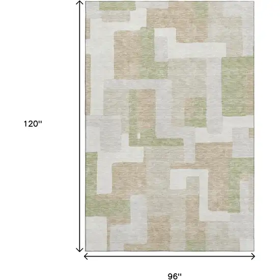 Beige Ivory And Taupe Geometric Washable Area Rug With UV Protection Photo 3
