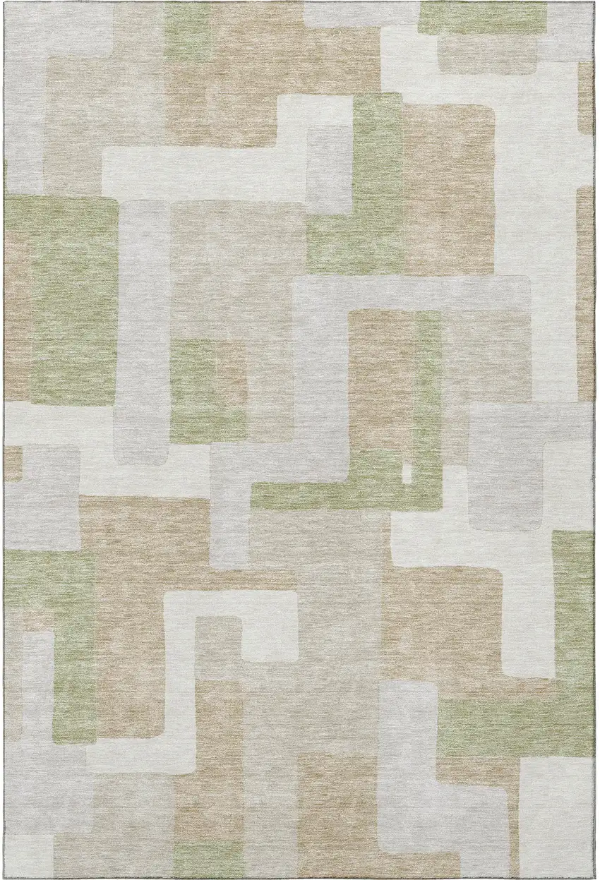 Beige Ivory And Taupe Geometric Washable Area Rug With UV Protection Photo 3