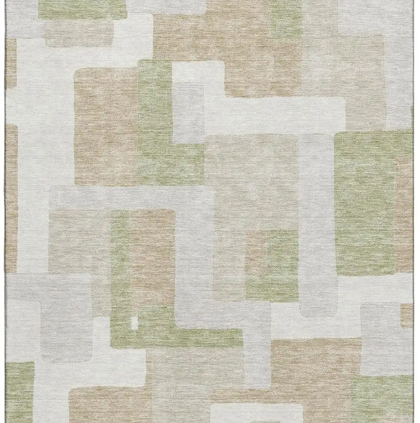 Beige Ivory And Taupe Geometric Washable Area Rug With UV Protection Photo 2