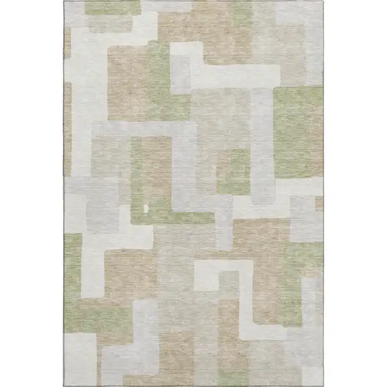 Beige Ivory And Taupe Geometric Washable Area Rug With UV Protection Photo 1