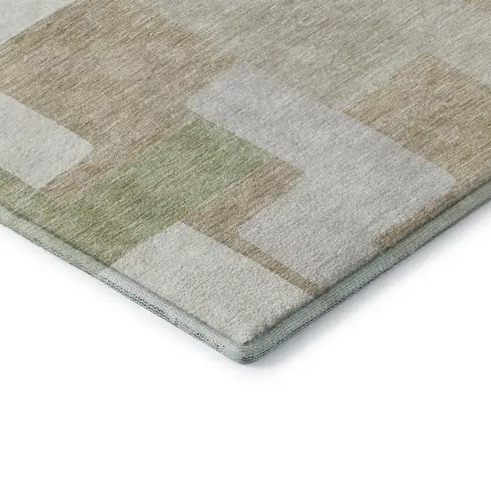 Beige Ivory And Taupe Geometric Washable Area Rug With UV Protection Photo 7