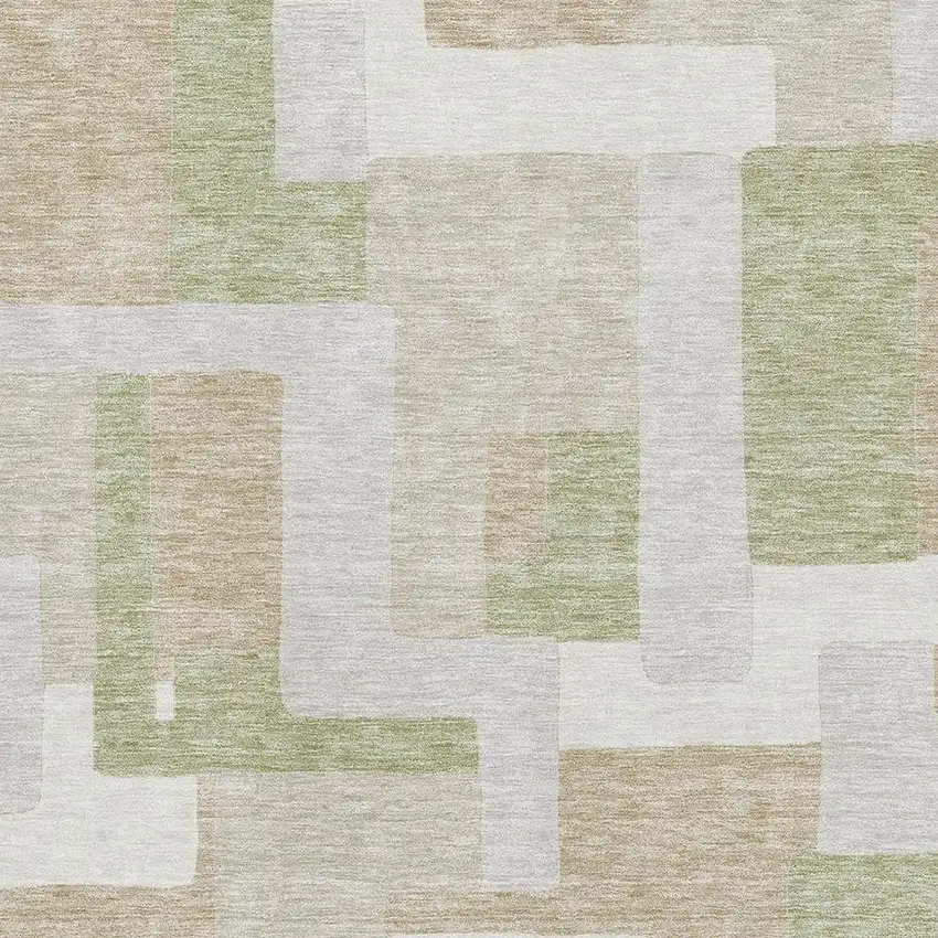 Beige Ivory And Taupe Geometric Washable Area Rug With UV Protection Photo 2