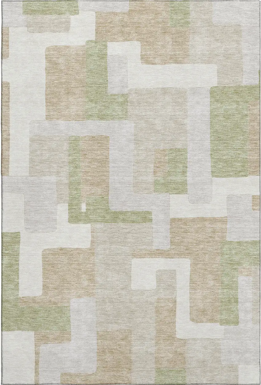 Beige Ivory And Taupe Geometric Washable Area Rug With UV Protection Photo 1