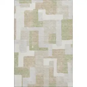 Photo of Beige Ivory And Taupe Geometric Washable Area Rug With UV Protection
