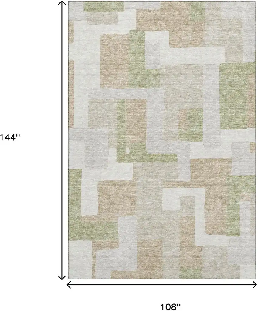 Beige Ivory And Taupe Geometric Washable Area Rug With UV Protection Photo 3