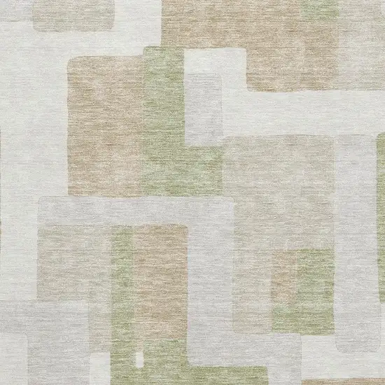 Beige Ivory And Taupe Geometric Washable Area Rug With UV Protection Photo 2