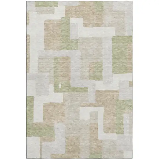 Beige Ivory And Taupe Geometric Washable Area Rug With UV Protection Photo 2