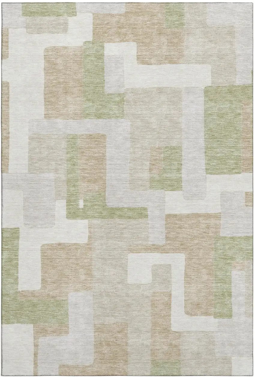 Beige Ivory And Taupe Geometric Washable Area Rug With UV Protection Photo 2