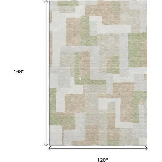 Beige Ivory And Taupe Geometric Washable Area Rug With UV Protection Photo 3