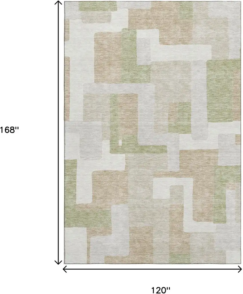 Beige Ivory And Taupe Geometric Washable Area Rug With UV Protection Photo 3
