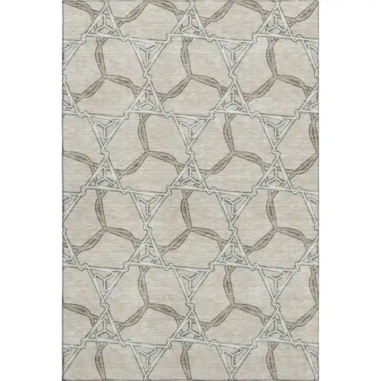 Beige Ivory And Taupe Geometric Washable Area Rug With UV Protection Photo 1