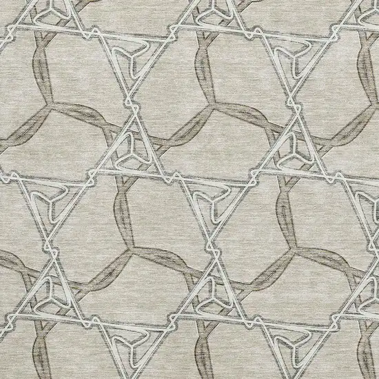 Beige Ivory And Taupe Geometric Washable Area Rug With UV Protection Photo 2