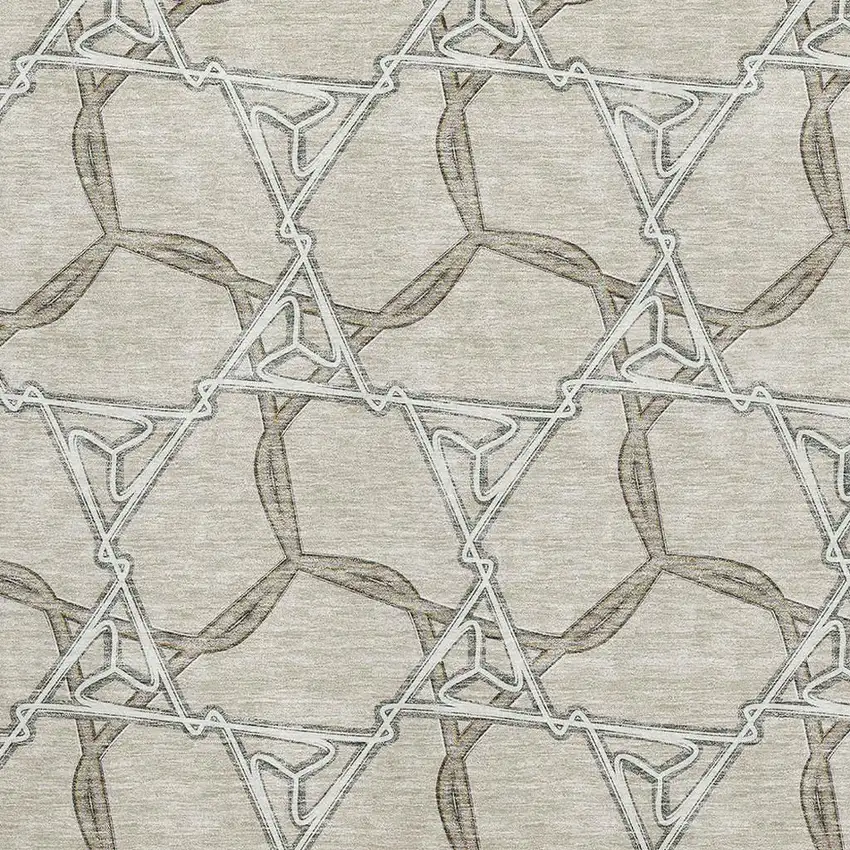 Beige Ivory And Taupe Geometric Washable Area Rug With UV Protection Photo 2