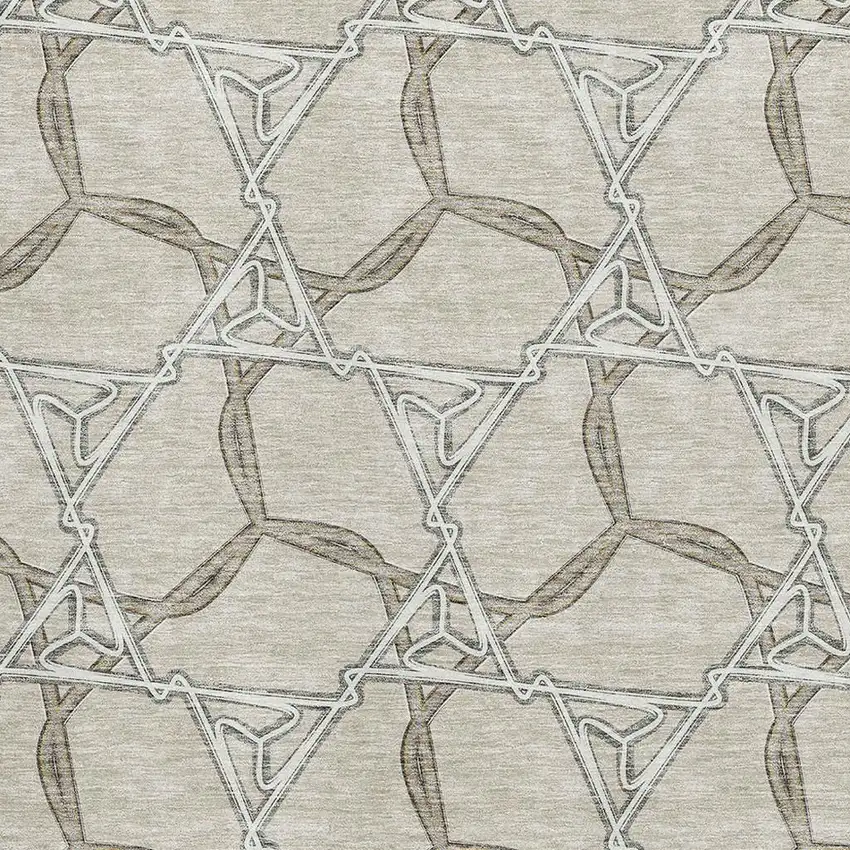 Beige Ivory And Taupe Geometric Washable Area Rug With UV Protection Photo 2