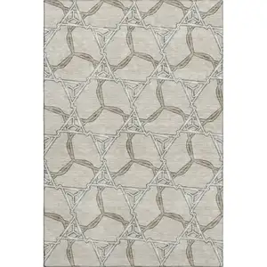 Photo of Beige Ivory And Taupe Geometric Washable Area Rug With UV Protection