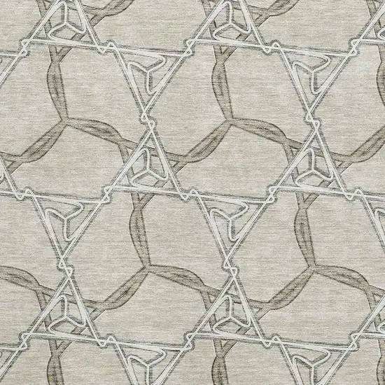 Beige Ivory And Taupe Geometric Washable Area Rug With UV Protection Photo 2