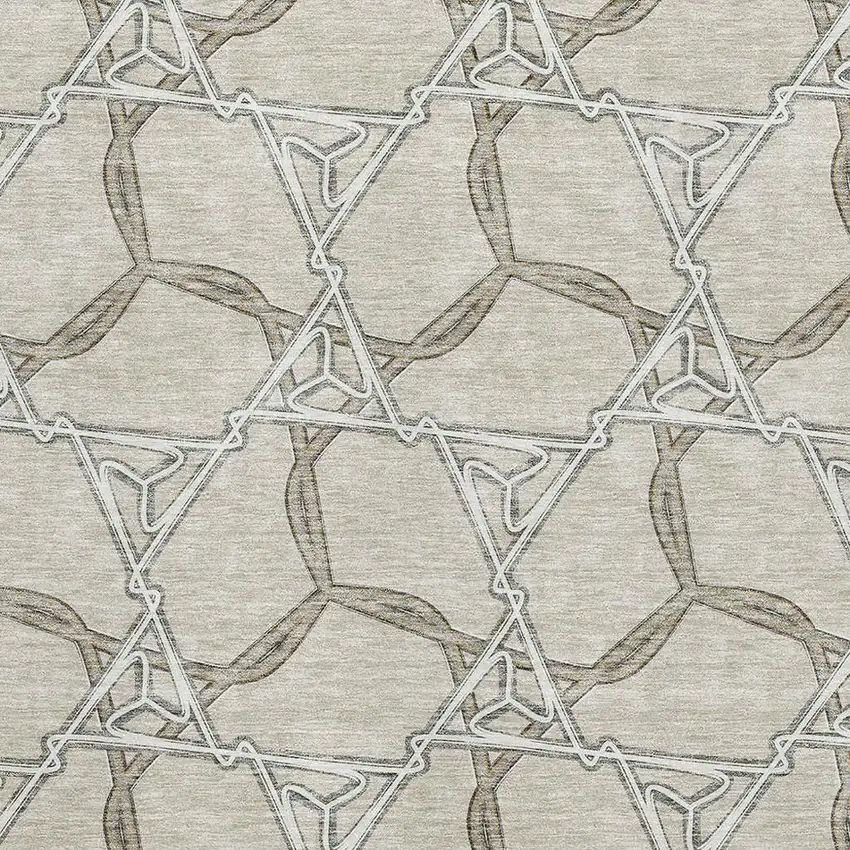 Beige Ivory And Taupe Geometric Washable Area Rug With UV Protection Photo 2