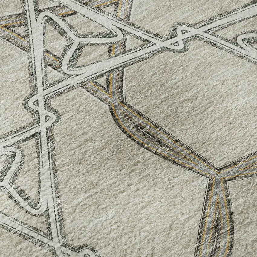 Beige Ivory And Taupe Geometric Washable Area Rug With UV Protection Photo 9