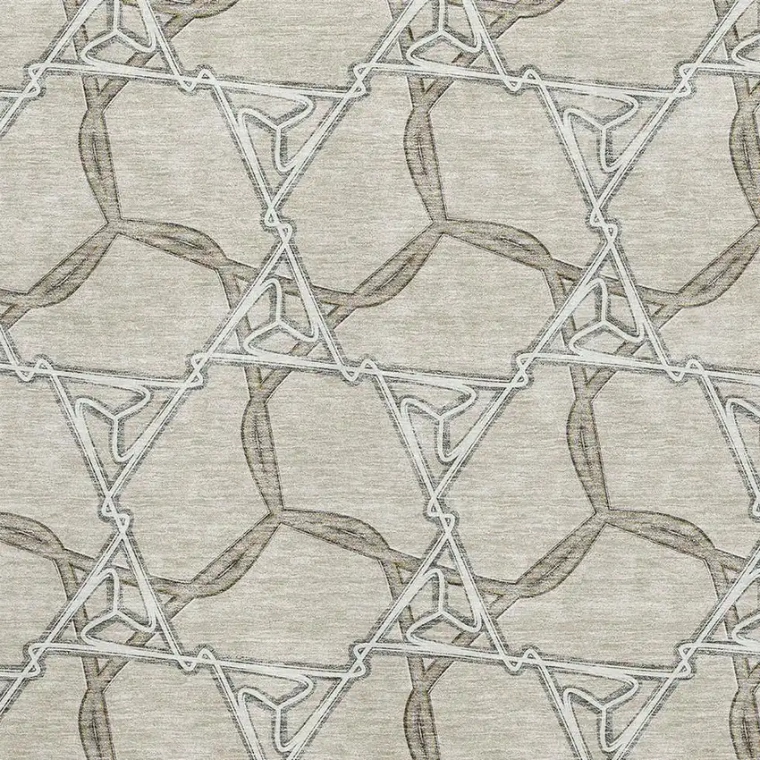 Beige Ivory And Taupe Geometric Washable Area Rug With UV Protection Photo 2