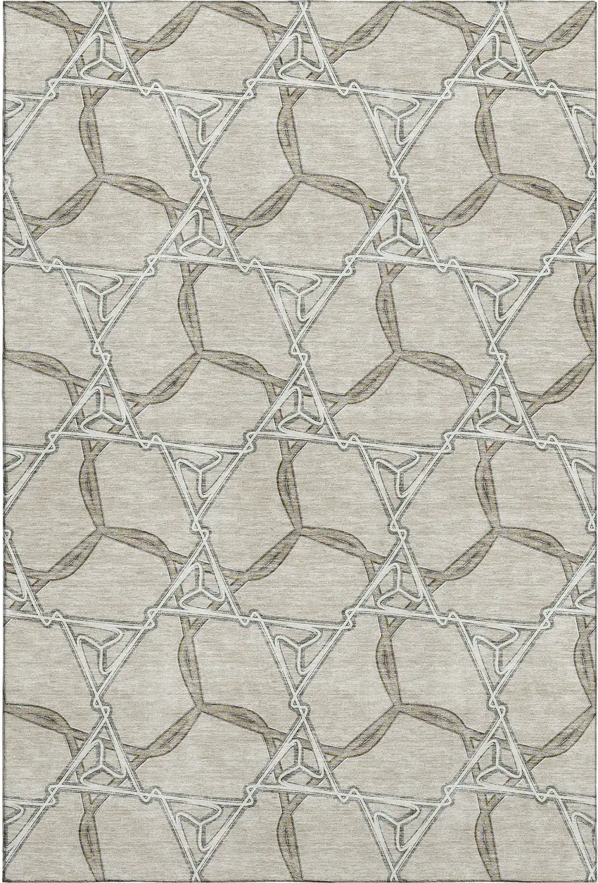 Beige Ivory And Taupe Geometric Washable Area Rug With UV Protection Photo 1