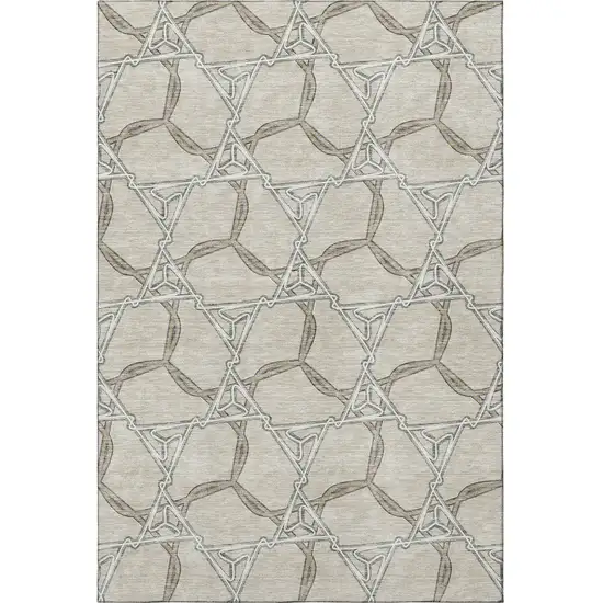 Beige Ivory And Taupe Geometric Washable Area Rug With UV Protection Photo 3