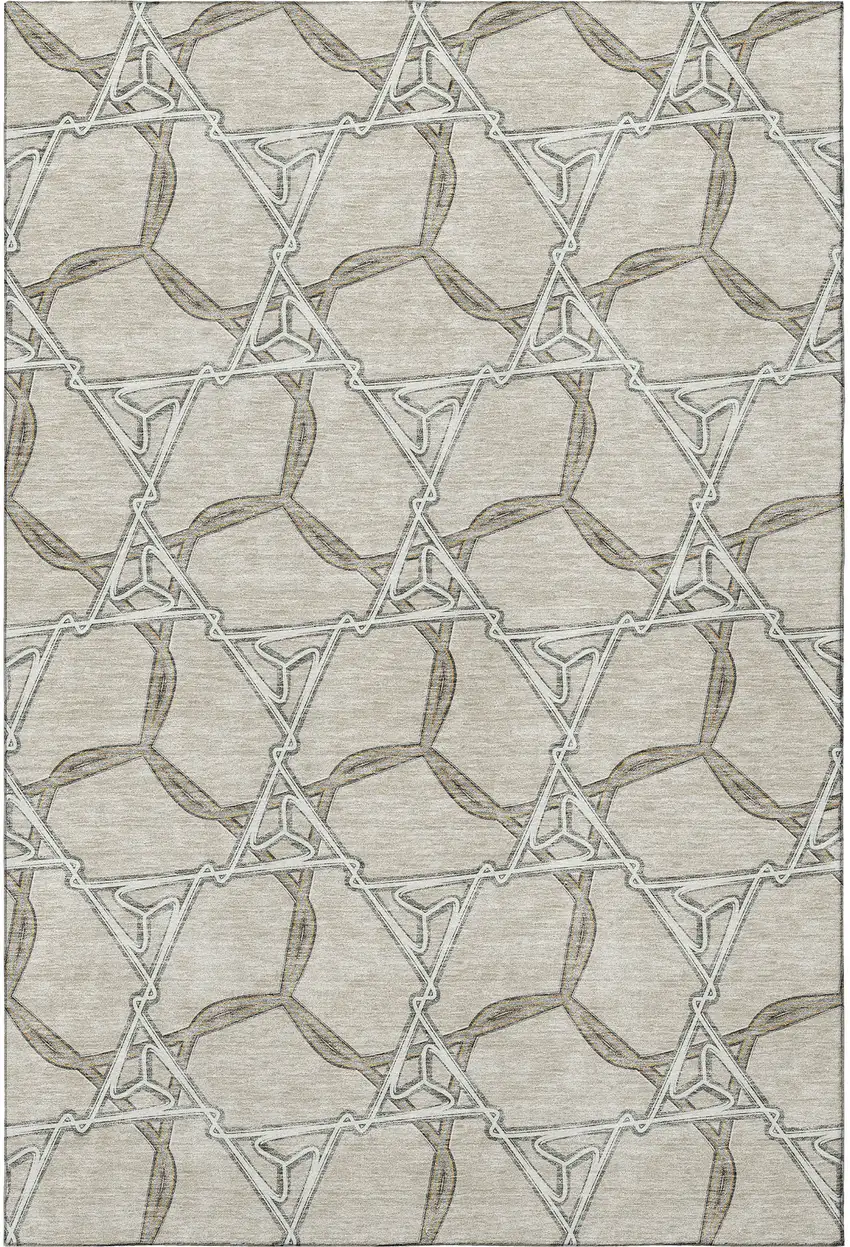 Beige Ivory And Taupe Geometric Washable Area Rug With UV Protection Photo 3