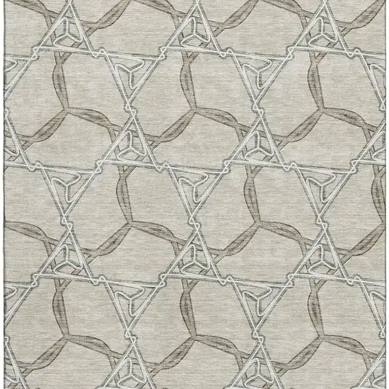 Beige Ivory And Taupe Geometric Washable Area Rug With UV Protection Photo 2