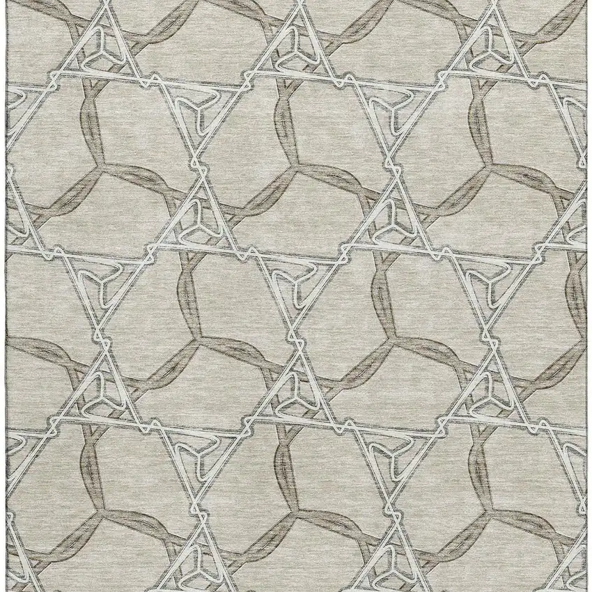 Beige Ivory And Taupe Geometric Washable Area Rug With UV Protection Photo 2