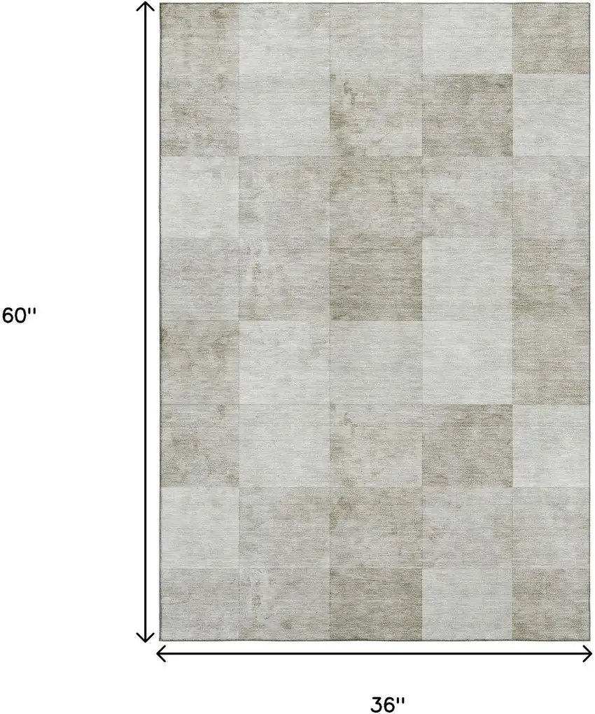 Beige Ivory And Taupe Geometric Washable Area Rug With UV Protection Photo 3