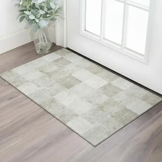 Beige Ivory And Taupe Geometric Washable Area Rug With UV Protection Photo 2