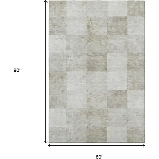 Beige Ivory And Taupe Geometric Washable Area Rug With UV Protection Photo 7