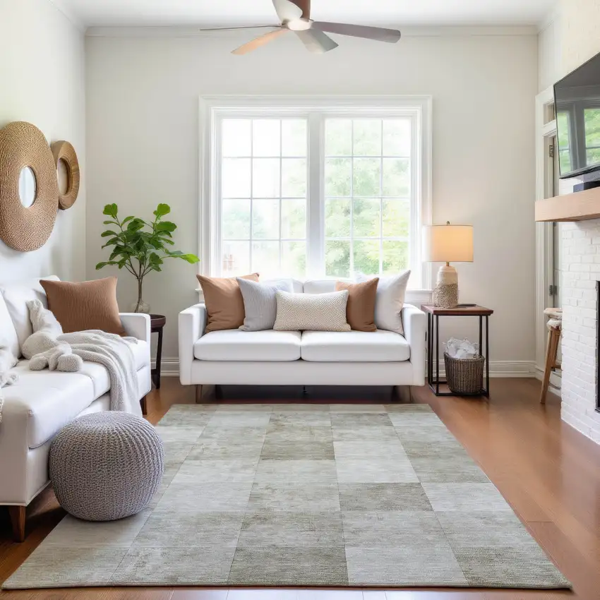 Beige Ivory And Taupe Geometric Washable Area Rug With UV Protection Photo 5