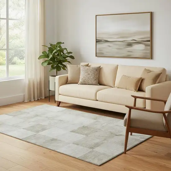 Beige Ivory And Taupe Geometric Washable Area Rug With UV Protection Photo 2