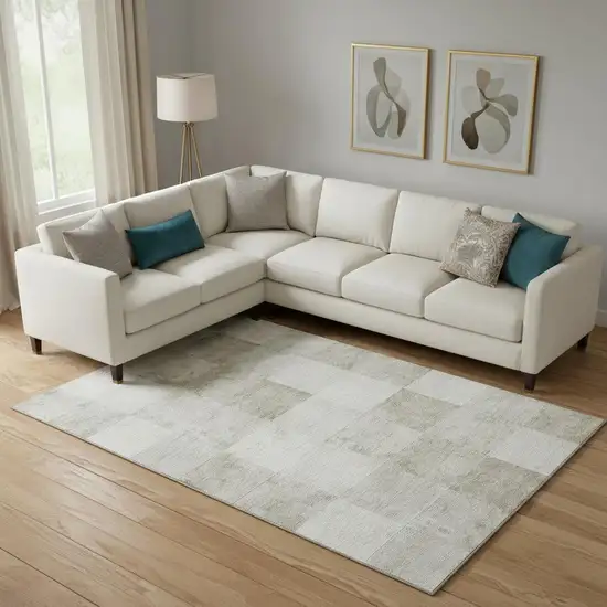 Beige Ivory And Taupe Geometric Washable Area Rug With UV Protection Photo 2