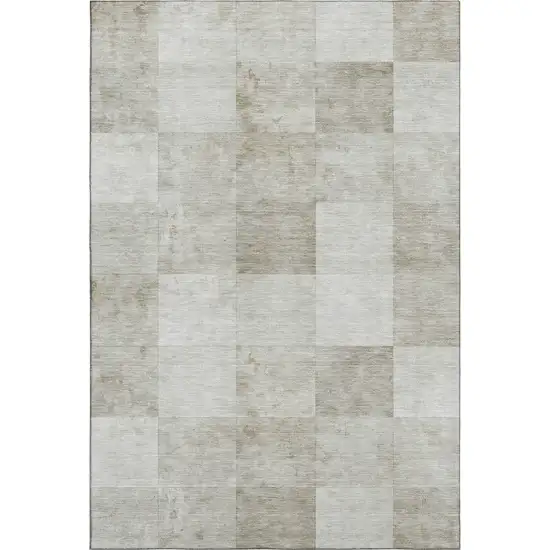 Beige Ivory And Taupe Geometric Washable Area Rug With UV Protection Photo 1