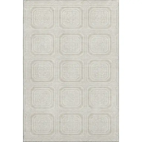 Beige Ivory And Taupe Geometric Washable Area Rug With UV Protection Photo 1